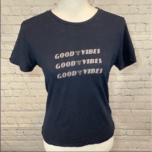 BRANDY MELVILLE T-Shirt Good Vibes Blue-OS